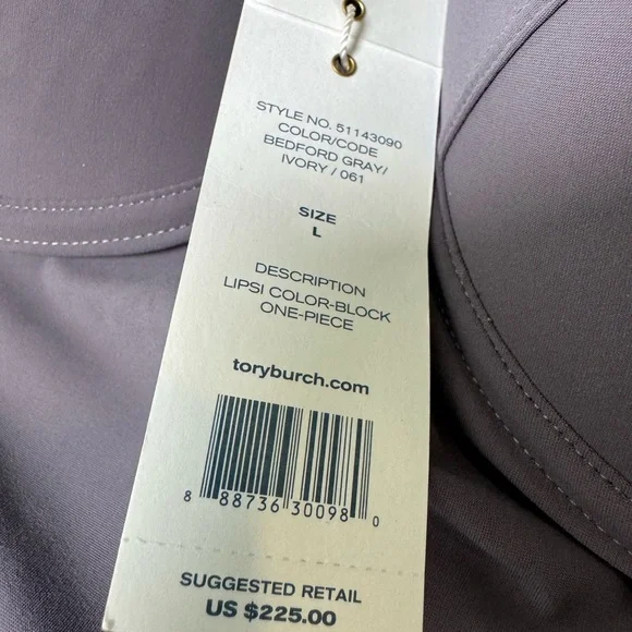 Tory Burch Lipsi Colorblock Gray White Bandeau One-Piece Swimsuit, Large - Picture 8 of 8